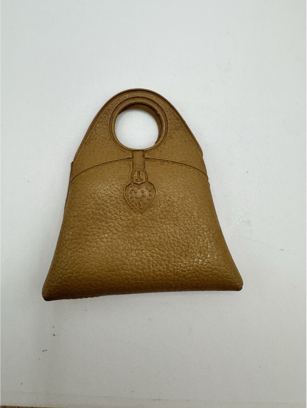 Vintage Tan Pebbled Miniature Heart Bag Dollhouse Accessory Coin Purse 2.5 Inch